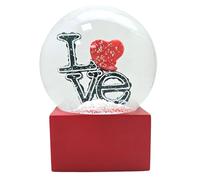 Boule à neige Love avec cœur - Inscription Love sur socle rouge - Boule à secouer en verre - Hauteur : 12 cm - Largeur : 10 cm - Cadeau pour la Saint-Valentin, la fête des partenaires - 10006