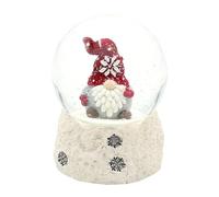 Boule à Neige - Lutin de Noël avec Bonnet Rouge sur Socle Blanc - L x l x H - Diamètre de la Boule : 6,5 x 6,5 x 8,8 cm - Diamètre : 6,5 cm - Rouge