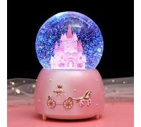 Boule à neige musicale pour filles - Château de boule de cristal - Boîte à musique rotative avec lumière LED colorée - Mélodie - Cadeau de Noël, Nouvel An, anniversaire - Décoration de chambre