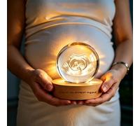 Boule à Neige Personnalisable avec Photo 3D, Boule de Cristal Personnalisée, Cadeau Annonce Grossesse pour Maman Papa Grand Parents Mamie Cadeau Femme Enceinte (Socle en Bois)