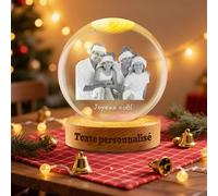 Boule à Neige Photo personnalisée, Boule à mémoire de Forme en Cristal avec Texte Photo Convient pour Noël, Halloween fiançailles Anniversaire Cadeaux de (Boule de Cristal Photo de Noël)