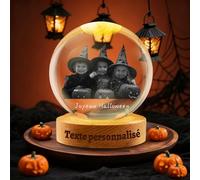 Boule à Neige Photo personnalisée, Boule à mémoire de Forme en Cristal avec Texte Photo Convient pour Noël, Halloween fiançailles Anniversaire Cadeaux de (Boule de Cristal Photo d'halloween)