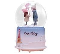 Boule à neige romantique pour boîte à musique, boules à neige décoratives, adorable couple, statue de couple de dessin animé, boule à neige avec boîte à musique pour la Saint-Valentin, décoration