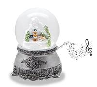 Boule à neige - Village de montagne - Socle aspect étain - Avec boîte à musique - Décoration de Noël - Largeur : 10 cm - Hauteur : 14 cm - 20251