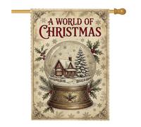 Boule à neige vintage avec citation de Noël 71,1 x 101,6 cm | Illustration vintage, drapeau de cour, baies de houx, chalet d'hiver, pin, bordure décorative, décoration extérieure