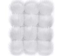 Boule à Pompons en Fausse Fourrure DIY Pom Poms en Fourrure pour Chapeaux Chaussures Écharpes Sac Porte-Clés Pompoms Accessoires de Chapeau à Tricoter (14 Pièces, Blanc)