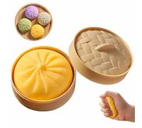 Boule Anti-Stress GéAnte MystèRe,Balle Sensorielle ColoréE,Boule DéCompression Presser en Forme Brioche CrèMe,Jouet Anti-AnxiéTé,avec BoîTe Vapeur,pour Adultes Et Enfants(Jaune)