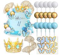 Boule Bleu Couronne Gateau Princesse Décoration Pâtisserie Diadème Accessoires Bohème Anniversaire Fête