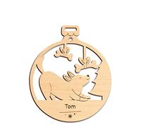 Boule “Corgi” en Bois personnalisée avec prénom gravé, Suspension de Noël, Ornement de Sapin, décoration de Noël