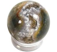Boule d'agate mousse verte sculptée et polie - Calcédoine naturelle multicolore - Pierre précieuse minérale - Objet de collection - Inde (1 pièce)