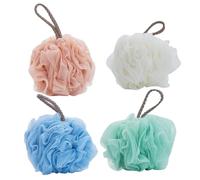 Boule de Bain en Maille Pe, Lot de 4, Grosse Taille | Éponges Lavables et Réutilisables, Lanière, pour Exfolier, faire Mousser et Nettoyer la Peau