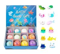 Boule de Bain pour , Boule de Bain avec Jouets, Boules de sel de pétillant, Jouets de Terre et de mer, Boule Faite à la Main 12-Pieces pour hydrater la Peau sèche, Anniversaire, Hallow