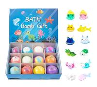 Boule de bain pour - Lot de 12 pétillants surprises, ensemble Land Sea fait à la main, 60 g simple, poids de la boîte entière de 970 g, huiles naturelles de sel de mer biologique