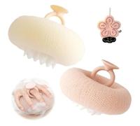 Boule de bain super douce en forme de tournesol avec anneaux de doigts, éponge de douche exfoliante, brosse de nettoyage, éponge en maille, pouf de douche, éponge en luffa unisexe (C, 2 pièces)