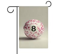 Boule de billard avec imprimé léopard rose numéro 8 drapeau de jardin saisonnier vacances toile de jute double face maison cour drapeaux extérieurs 30,5 x 45,7 cm