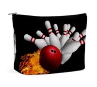 Boule de Bowling Rouge Ardente frappant Contre Les quilles Trousse de Maquillage Trousse de Maquillage de Voyage Pochette en Cuir Organisateur Trousse à stylos Conteneur à Crayons