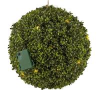 Boule de buis Ø 35 cm avec 35 LED, boîtier à piles & minuterie 6h, résistante aux UV Plante déco