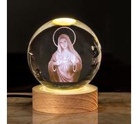 Boule De C-ristal Lumineuse, Veilleuse Boule De C-ristal Gravée Figures Du Catholicisme Chrétien, Lampe De Nuit À LED Avec Base En Bois Cadeaux Pour Activités Des Membres De L'église, Souvenirs
