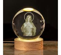 Boule De C-ristal Lumineuse, Veilleuse Boule De C-ristal Gravée Figures Du Catholicisme Chrétien, Lampe De Nuit À LED Avec Base En Bois Cadeaux Pour Activités Des Membres De L'église, Souvenirs