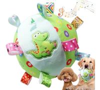 Boule de chien grinçante avec hochet, peluchers de 5, 9 pouces en peluche chiens interactifs doux, boule roulement active à la bouchée élastique élevée avec bretelles pour chiot petits chiens
