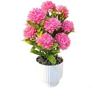 Boule de chrysanthème artificielle avec fleurs réalistes en soie dans un pot en plastique pour embellir le salon, la chambre à coucher ou les espaces d'étude (rose rouge)