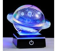 Boule de cristal 3D avec base de lumières colorées, motif système solaire et galaxie, cadeau d'astronomie pour homme, mari, modèle de système solaire de 8 cm, décoration céleste