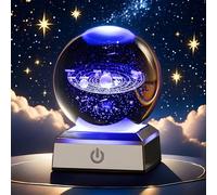 Boule de cristal 3D avec système solaire 3D, planète, boule de cristal en verre avec base de veilleuse LED colorée de 8 cm, veilleuse de nuit, lampe décorative pour Noël, Thanksgiving, Saint-Valentin,