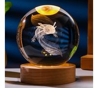 Boule de Cristal 3D Axolotl - Cadeau pour Femme - 60 mm - Figurines décoratives en Verre - Figurine d'animaux pour Chambre d'anniversaire - Presse-Papier Souvenir