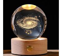 Boule de Cristal 3D du Système Solaire - Veilleuse LED Avec Base en Bois pour Chambre d'Enfant
