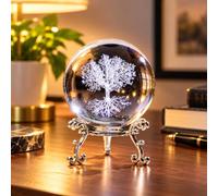 Boule de cristal 3D en forme d'arbre de vie avec support décoratif, boule en verre gravée au laser pour la maison, le bureau, un anniversaire