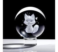Boule de cristal 3D en forme de chat - Cadeau pour femme - 6 cm - Sphère en verre, jolie figurine de chaton de dessin animé avec support - Presse-papiers pour filles, cadeaux sur le thème des chats