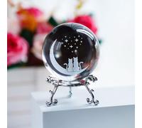 Boule de cristal 3D en forme de chat - Cadeau pour femme - 60 mm - Gravure au laser - Presse-papier en cristal - Cadeau pour filles et amoureux des chats