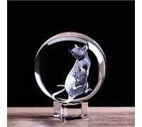 Boule de cristal 3D en forme de rat du zodiaque - Sphère en verre Feng Shui avec base dorée, figurine d'animal de collection de 80 mm, cadeau unique pour les amateurs d'astrologie
