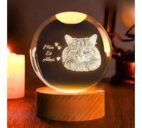 Boule de cristal 3D personnalisée avec base lumineuse LED pour animal de compagnie - Veilleuse personnalisée en cristal 3D - Cadeau de mariage, couple, parents, photos d'animaux domestiques, souvenir