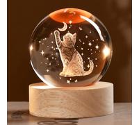 Boule de cristal 3D pour femme - 60 mm - Décoration sur le thème des chats - Lampe en verre pour anniversaire, fête des mères, Noël, anniversaire