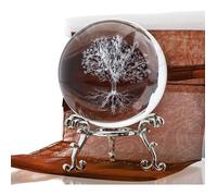 Boule de cristal arbre de vie 60 mm avec support, presse-papier décoratif 3D, plante en verre gravée au laser, arbre de vie