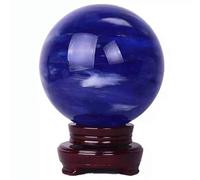 Boule de Cristal Bleu Boules en Cristal baule Transparente en Bois avec Support en Bois pour Cadeau de décoration intérieure telle, Balle de Cristal bleu-16cm