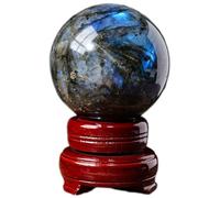 boule de cristal, Boule de cristal Labradorite naturelle avec support en bois, for la méditation, décoration maison Fengshui(Diameter 3.1")