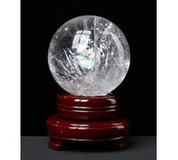 Boule de Cristal, Boule de Cristal Quartz Clair, Boule sphère Blanc avec Support, décoration Maison, Amour prospère, Invitation à la Richesse + piédestal
