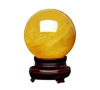Boule de Cristal, Boule de sphère Cristal Citrine Jaune avec Support, Sculpture Table en Feng Shui, Ornements, Implication Richesse et succès