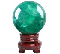 boule de cristal - boules de quartz naturel, boule de cristal curative fluorite verte naturelle, pierre précieuse, sculpture divinatoire avec support, boule décorative en cristal, décoration fo