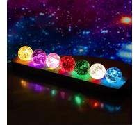Boule de Cristal Chakra 7 Couleurs avec Base en Bois, Ball de Cristal Glacée, LED Veilleuse Décoration d'intérieur Cadeau, LED Veilleuse Boule d'étoile en Verre Planète Lumineuse Astronomie Ball