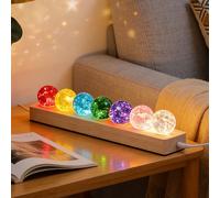 Boule de Cristal Chakra 7 Couleurs Avec Base En Bois, Boule Lumineuse 7 Chakra, Sphere Cristal de Roche, Cristaux de Guérison avec Base, Boules de Guérison pour Décoration de Chambre à Coucher, Salon