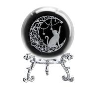 Boule de cristal chat sur la lune avec support 60 mm boules décoratives en verre chat cadeaux pour femmes