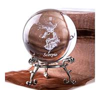 Boule de cristal constellation 3D Laser 60 mm Presse-papiers en verre Fengshui avec support floral argenté (Scorpion)