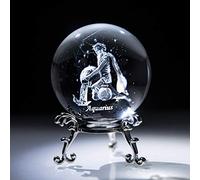 Boule de cristal constellation laser 3D 60 mm Presse-papier en verre avec support de fleurs plaqué argent (Verseau)