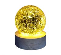 Boule de cristal de 60 mm avec base LED | Design en verre craquelé, veilleuse multicolore | Décoration d'intérieur pour salon, dîner (jaune)
