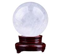 Boule de Cristal de Calcite Blanc Naturel avec Base en Bois, Boule de Quartz de crépitement de Pierre précieuse pour Affichage décoratif décoratif, 3 cm