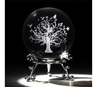 Boule de cristal en forme d'arbre de vie de 60 mm avec support gravée au laser 3D - Presse-papier en cristal - Boule décorative en verre de quartz - Décoration d'intérieur - Artisanat de table