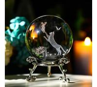 Boule de cristal en forme de chat avec support 60 mm - Presse-papier décoratif en verre gravé 3D (transparent)